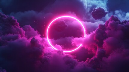 Fototapeta premium Bright abstract cloud with vibrant magenta neon ring generative ai