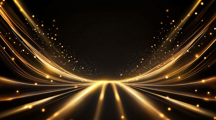 Obraz premium Streaming golden lines background, glowing lines, golden light effects, luxury wallpaper for stage and awards