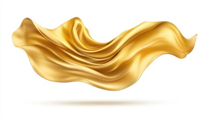 Graceful flowing golden satin fabric elegantly isolated on white