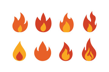 Burning Fire Symbols – Collection of Flat Flame Illustrations