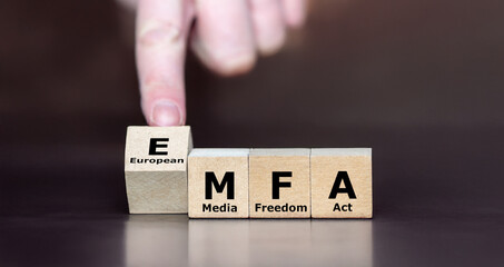 Cubes form the abbreviation EMFA (European Media Freedom Act). Symbol for a new European law.