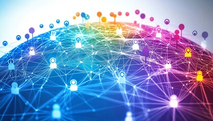 Obraz premium Global globe surrounded by social network connections, digital links, internet connectivity, social media global network concept