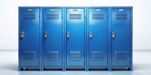Three Blue School Lockers Isolated on White Background - Studio Shot