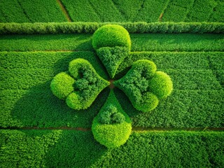 Aerial View of Shamrock Pattern in Green Field, Mathematical Equations Overlayed