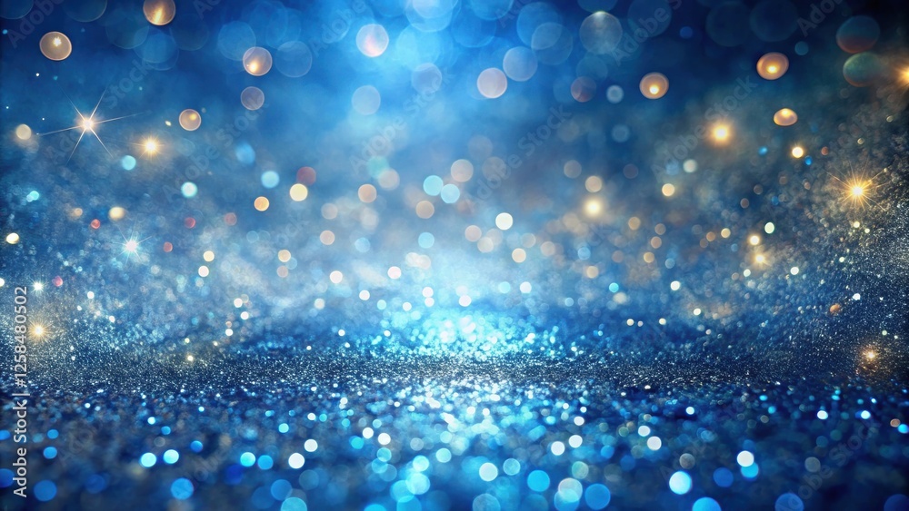 Poster abstract blue glitter background with sparkling lights and bokeh effects