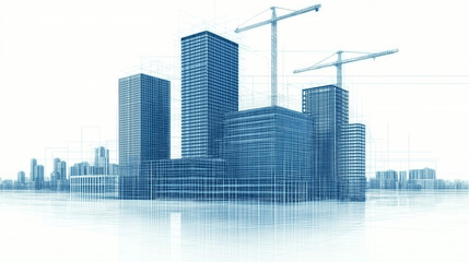 Blueprint Metropolis:  A futuristic cityscape rises amidst construction cranes, representing growth, ambition, and architectural innovation.  The image suggests a dynamic and evolving urban landscape.