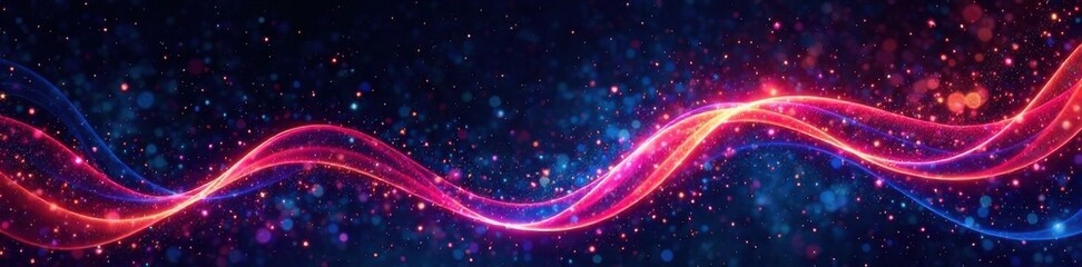 Obraz premium Swirl ribbons dance on a black canvas with twinkling starlight above, Black background, Christmas banners, Swirling patterns