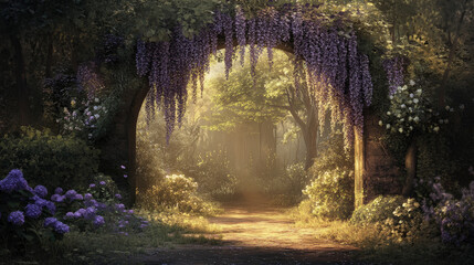 Magical Garden Pathway with Sunlight Glow