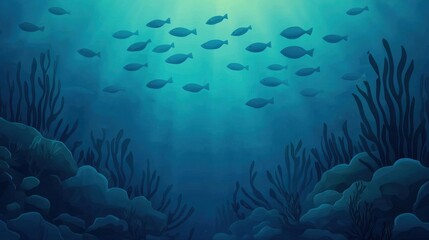 Fototapeta premium Underwater Scene with School of Fish Swimming Among Coral Reefs