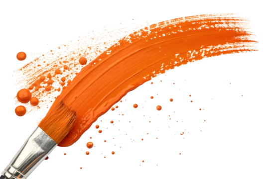 Artistic Orange Brush Strokes and Splashes on transparent Background