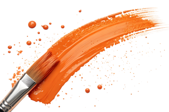 Artistic Orange Brush Strokes and Splashes on transparent Background