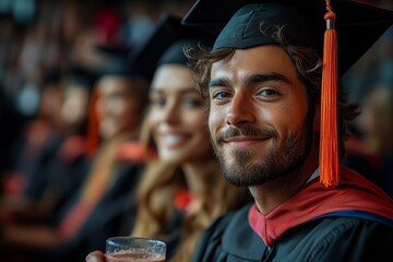 Fototapeta premium Graduate smiling, ceremony, audience, celebration, education