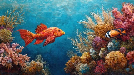 Vibrant Underwater Scene with Colorful Fish and Coral Reef