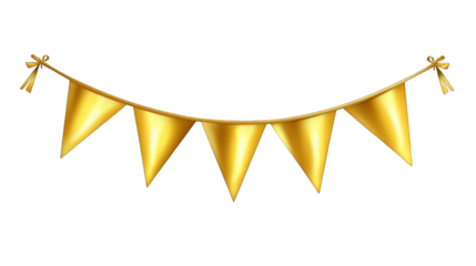 two gold bunting banner isolated on white background