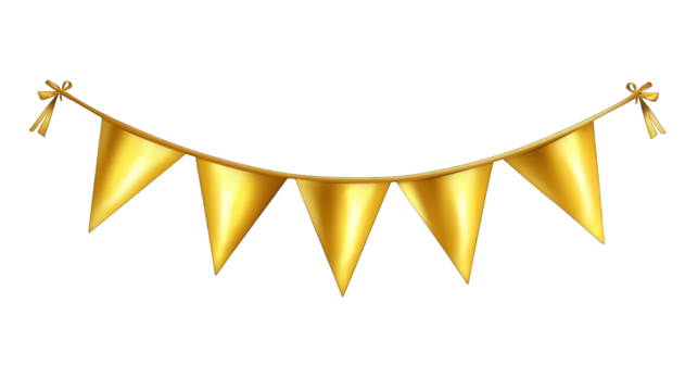 two gold bunting banner isolated on white background