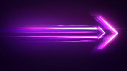Abstract purple neon light arrow design background. Futuristic banner for modern party with speed laser and led direction graphic. Gamer motion effect bright fluorescent backdrop with violet beam