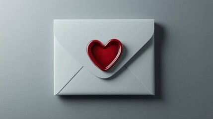 A beautifully crafted envelope rests on a smooth gray surface, adorned with a detailed heart wax seal. This captivating design evokes feelings of love and sophistication