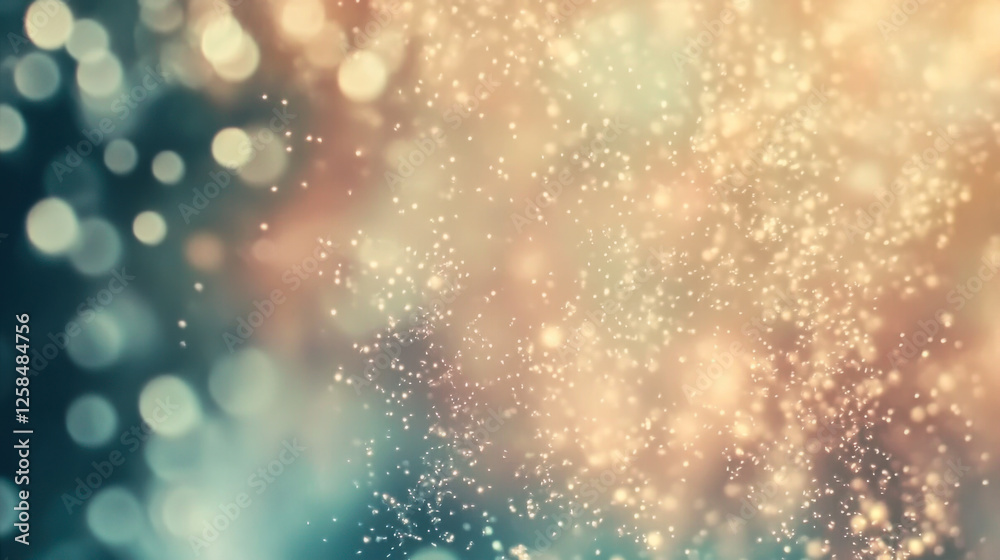 Poster sparkling particles create a stunning visual effect in soft light against a blurred background