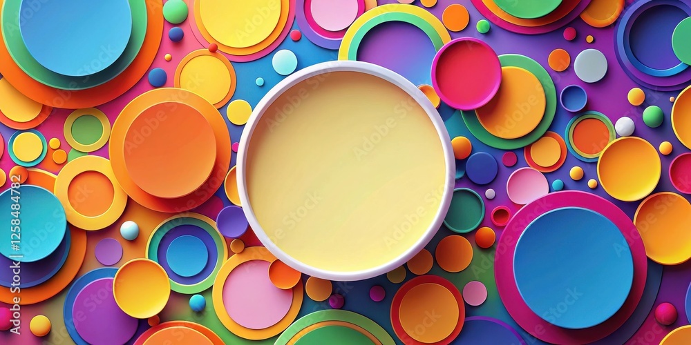 Poster abstract colorful circle background with central empty space for text or logo