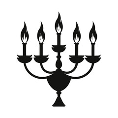  a vector silhouette of floating candelabra with flickering flames on white