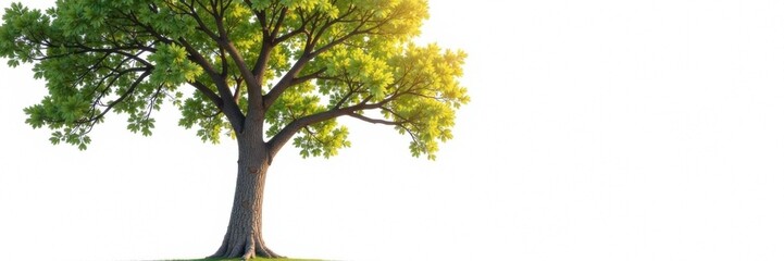 Fototapeta premium Tall tree with branches on white background, greenery, foliage, tree branches