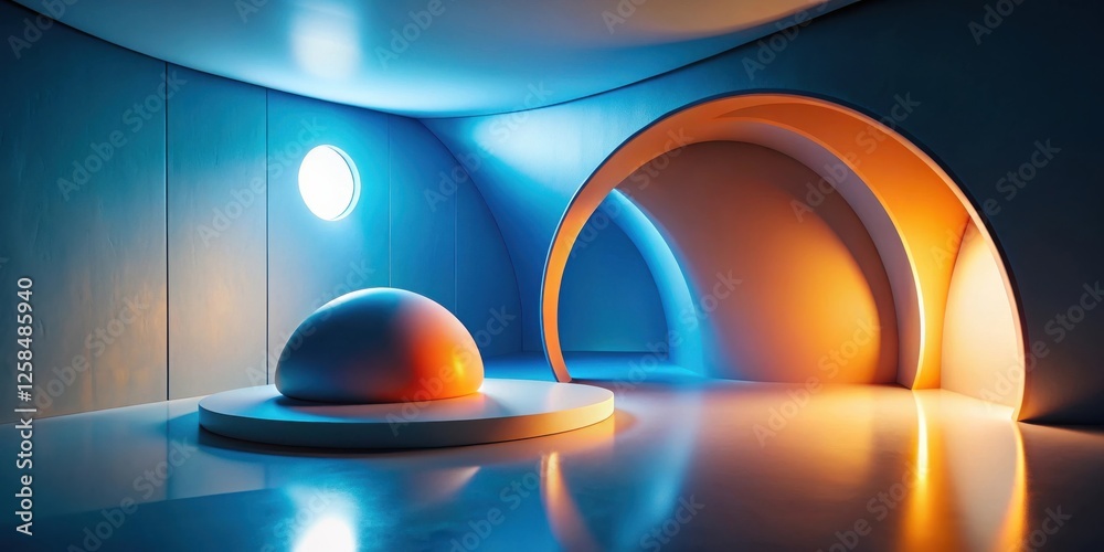 Aufkleber abstract modern interior design with illuminated arched passages and a central display platform