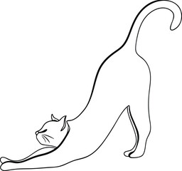 Stretching Cat, Line Art, Feline Posture, Elegant Design, Minimalist Illustration