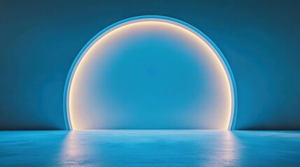 Illuminated rounded doorway leading into light blue painted space