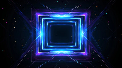 Obraz premium Neon Square Tunnel: A mesmerizing abstract image featuring a series of glowing neon squares creating a tunnel effect. Vivid blue and purple hues radiate energy and dynamism.