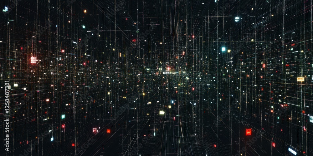 Wall mural immersive cyberspace grid illuminated data streams and reflections