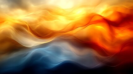 Fototapeta premium Abstract Wave Forms in Hues of Orange Blue and Gold
