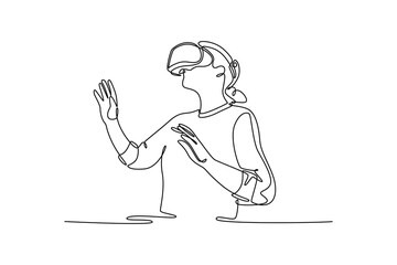 Woman tech concept. Single line draw design vector graphic illustration.