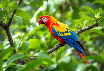 Obraz premium Vibrant Scarlet Macaw in Lush Tropical Foliage
