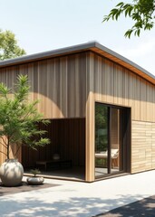 Envision a serene zen-inspired house with bamboo siding sliding doors and a minimalist design bamboo house background beautiful bamboo asian seaport baltic sea antebellum