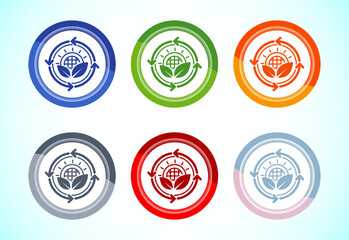 Renewable energy icon design illustration. Renewable power sign symbol, 6 color button design set
