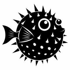 Pufferfish vector silhouette black design white background