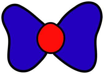 Hand drawn digital illustration of a patriotic butterfly in blue, red colors. The bow has a bold black outline with a solid blue body and a red stripe down the middle, giving it a playful and festive 
