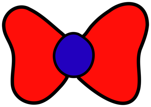 Hand drawn digital illustration of a patriotic butterfly in blue, red colors. The bow has a bold black outline with a solid blue body and a red stripe down the middle, giving it a playful and festive 