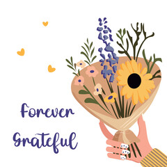 Small gift cards with charming illustrations of flower bouquets and heartfelt messages such as "With love". Isolated on white background.