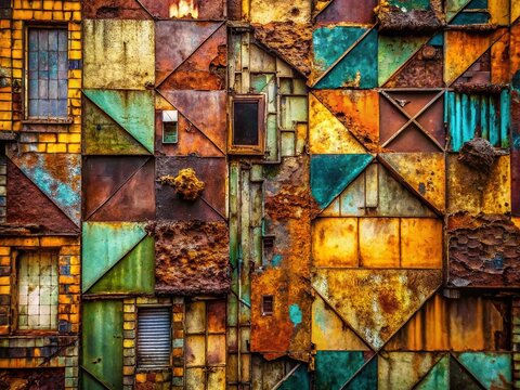 Urban Exploration: Geometric Patchwork Wallpaper Texture - Grunge Abstract Background