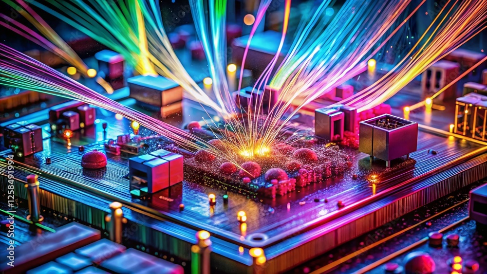 Poster ai-generated long exposure photo of a raspberry pi microcontroller circuit board