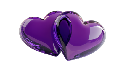 two purple hearts 3d icon isolated on white background