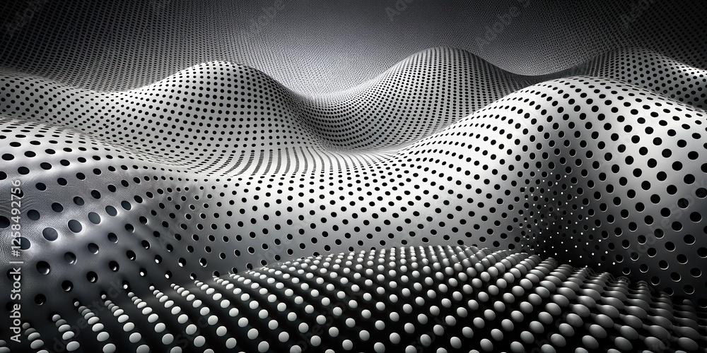 Fototapete Abstract Metal Surface with Perforated Pattern and Undulating Form