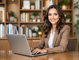 Busy Young Businesswoman Using Laptop in Office