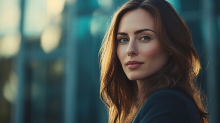 Obraz premium Elegant Woman Portrait in Natural Light with Urban Background