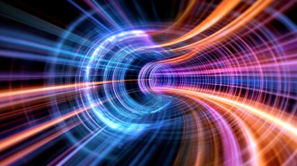Obraz premium Abstract vibrant tunnel of light streaks. Dynamic energy and speed concept.