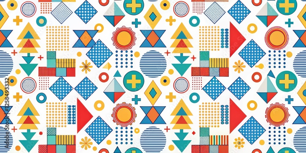 Aufkleber vibrant geometric shapes seamless pattern design featuring bold colors and repeating motifs