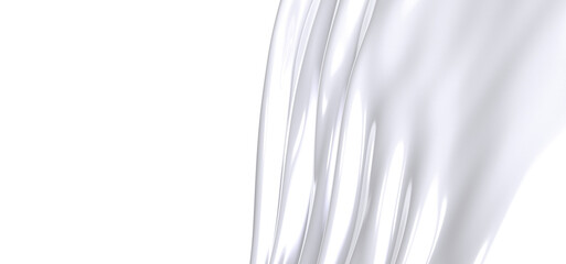 Close-up image of smooth white fabric with a black border, showcasing its texture and soft curves. The fabric drapes elegantly, creating a minimalist and abstract design.