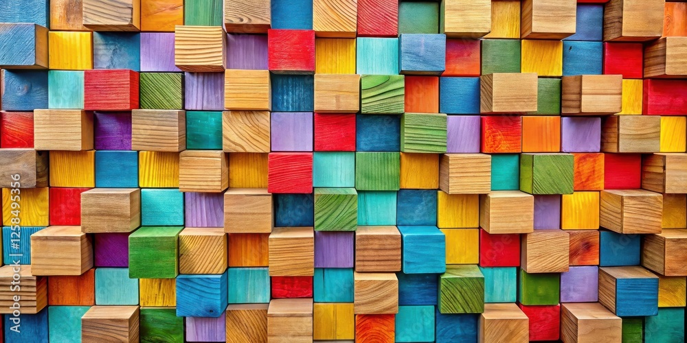 Aufkleber vibrant multicolored wooden cubes arranged in an abstract pattern