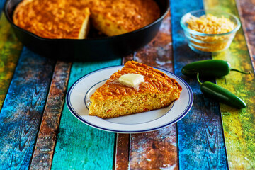 Mexican style cornbread with cheddar cheese